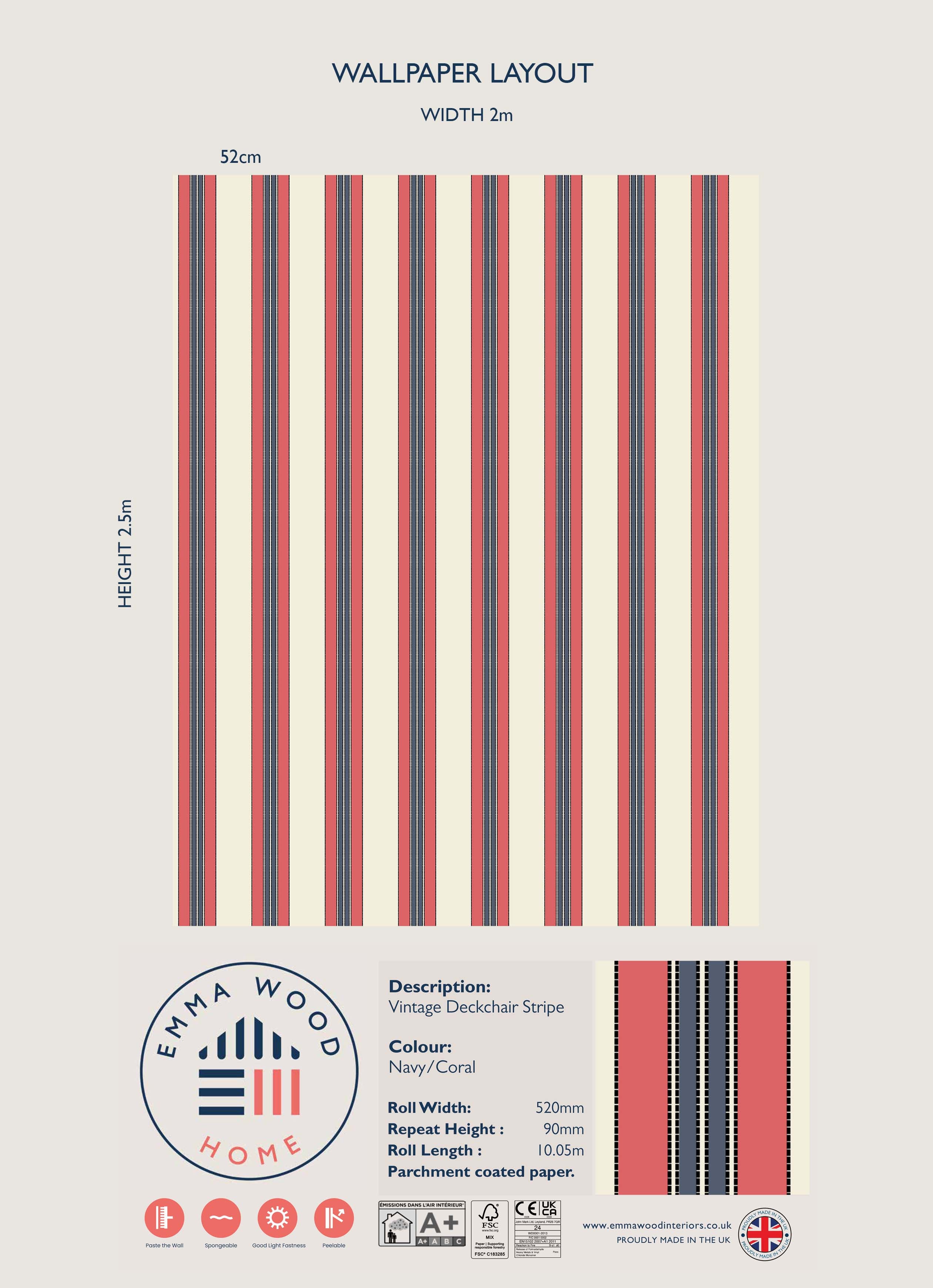 Vintage Deckchair - CORAL/NAVY