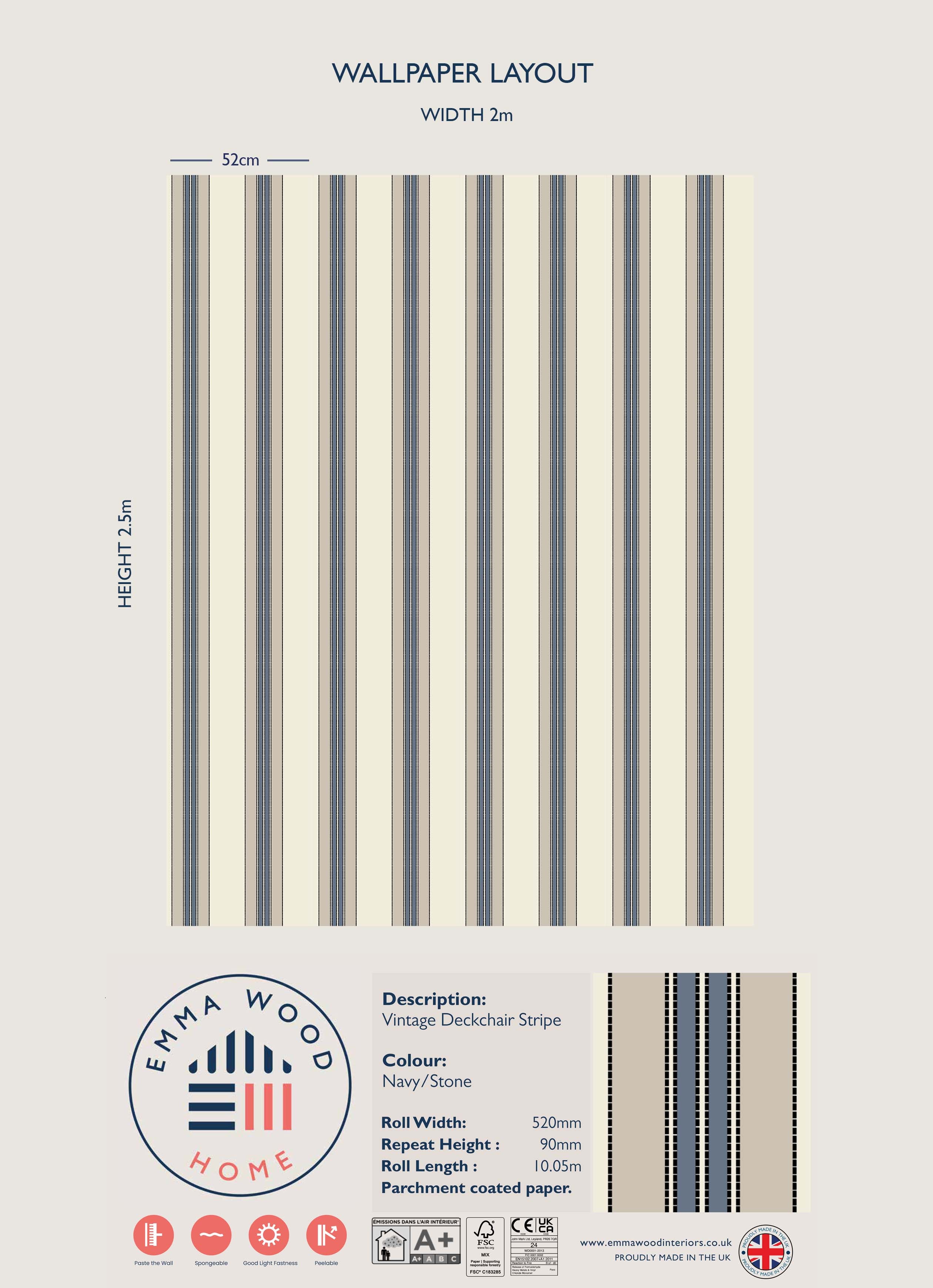 Vintage Deckchair - NAVY/STONE