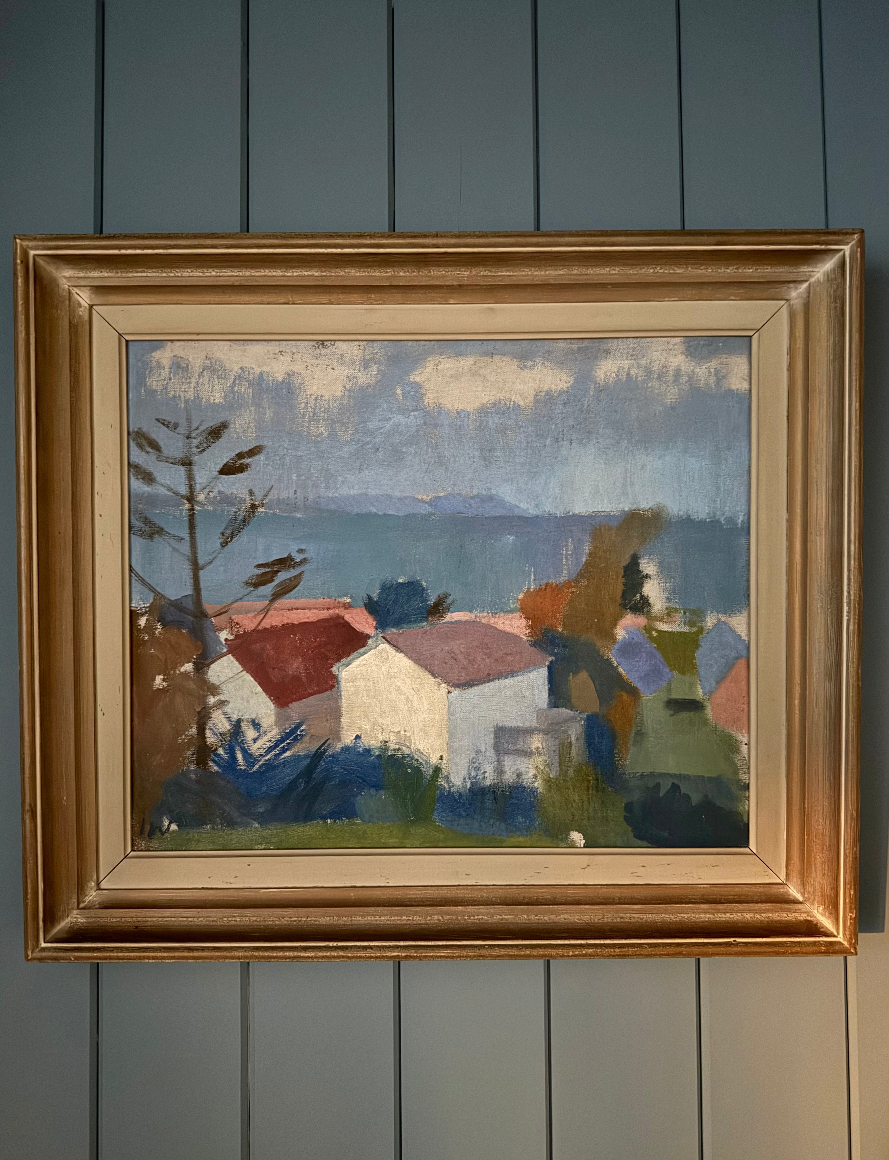 ISABELLA WRANGEL. Kustby ( Coastal Village ) , oil on canvas, monogram signed.