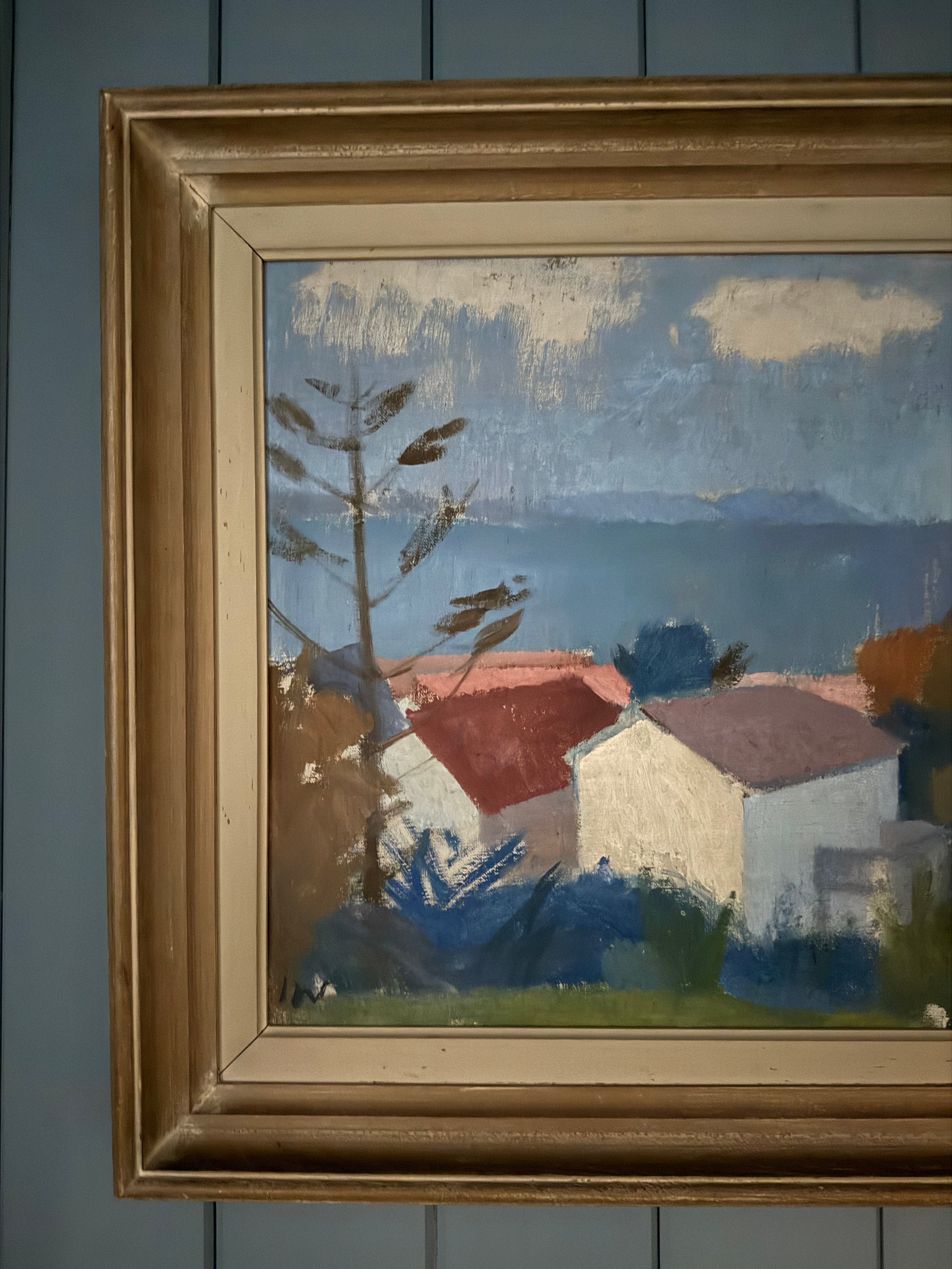 ISABELLA WRANGEL. Kustby ( Coastal Village ) , oil on canvas, monogram signed.