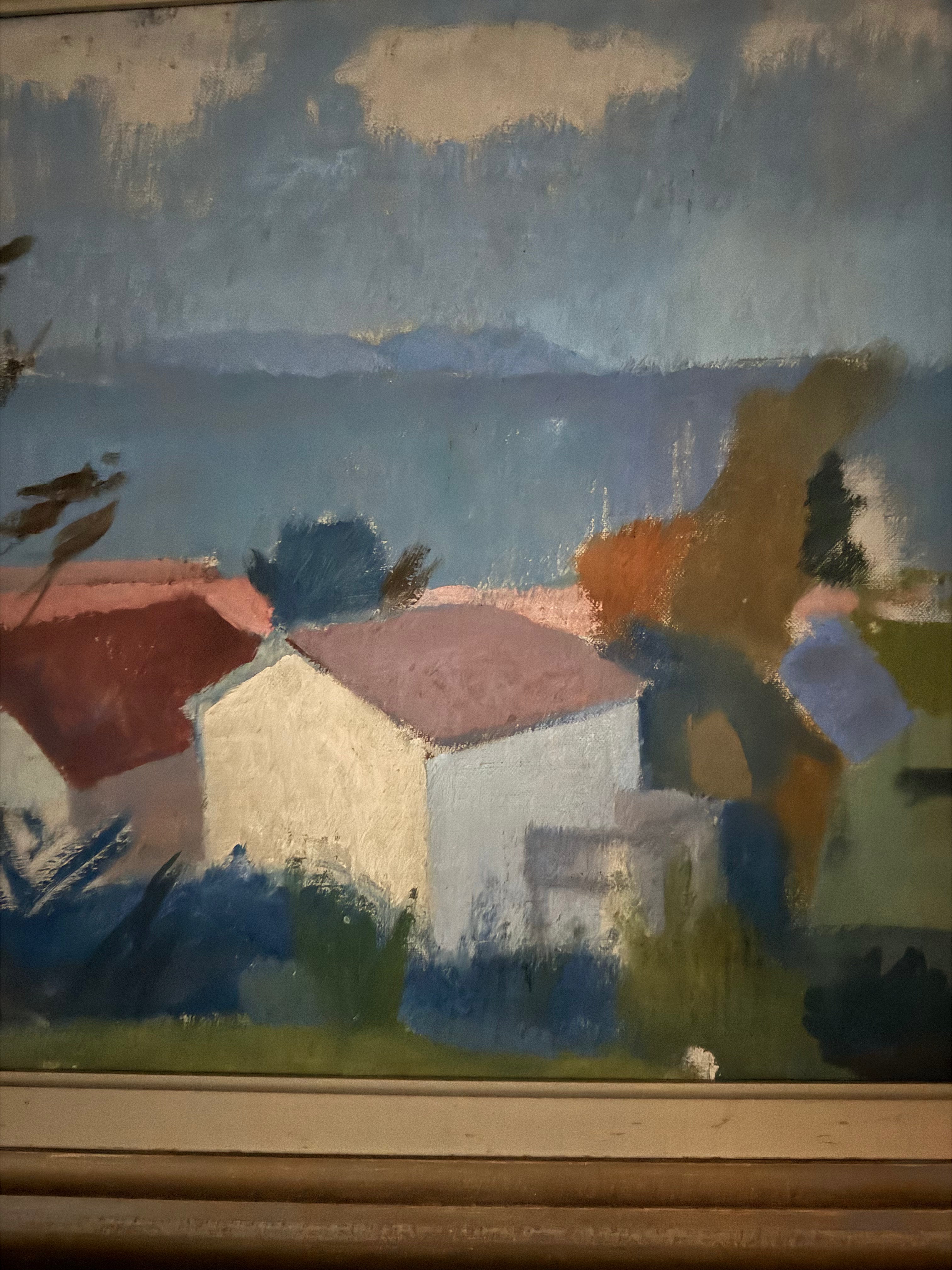 ISABELLA WRANGEL. Kustby ( Coastal Village ) , oil on canvas, monogram signed.