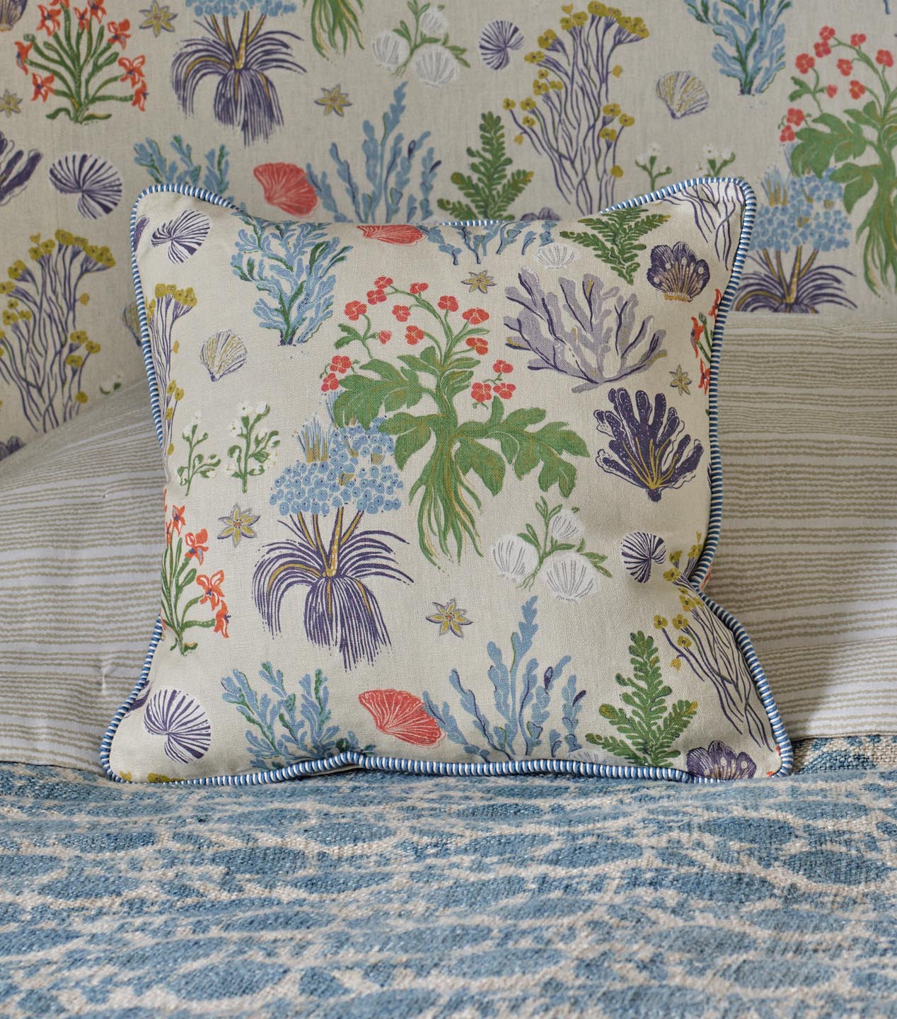 Aster & Cockle Piped Linen Cushion Medium