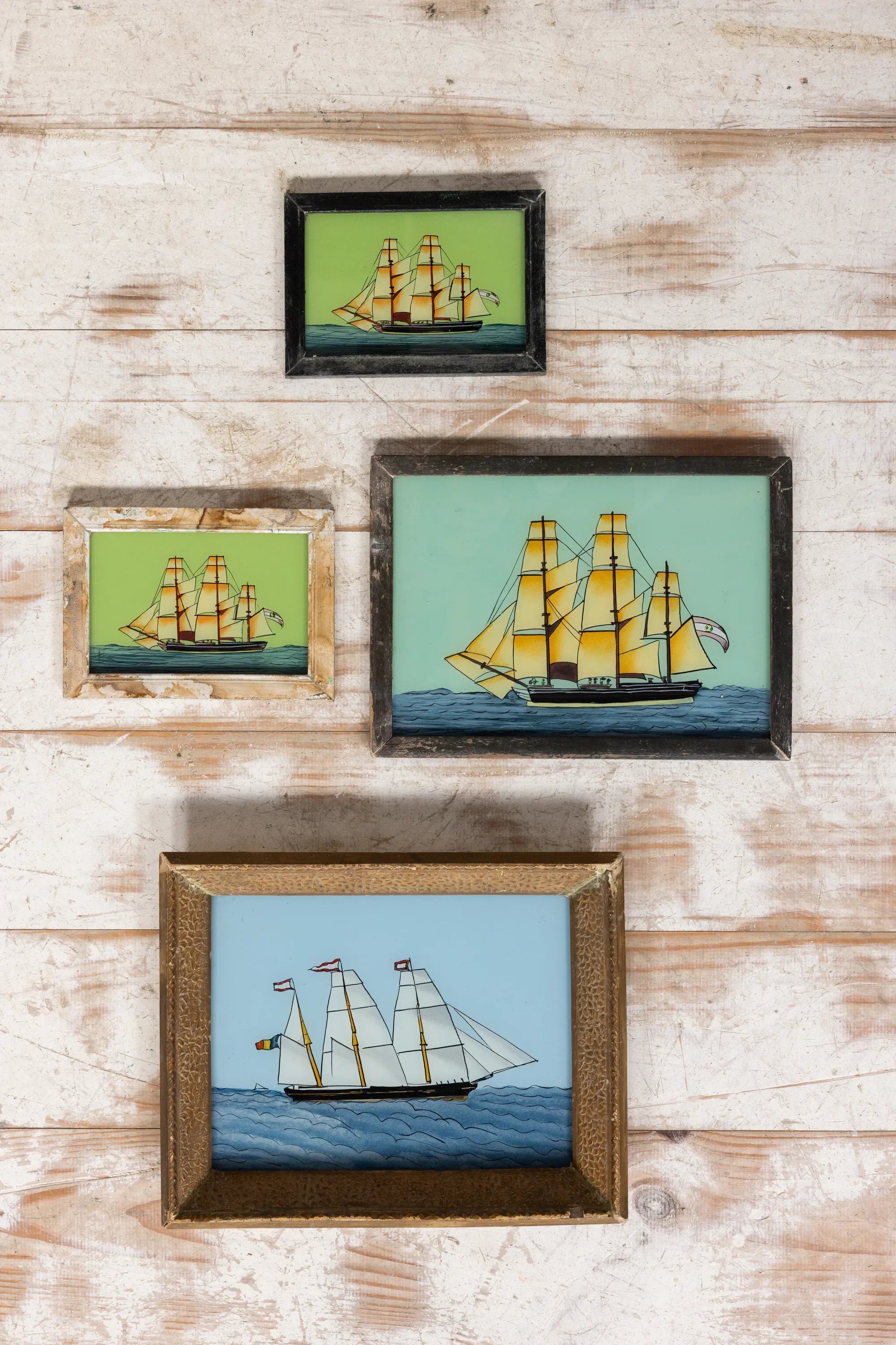 Nautical antique Indian reverse glass paintings