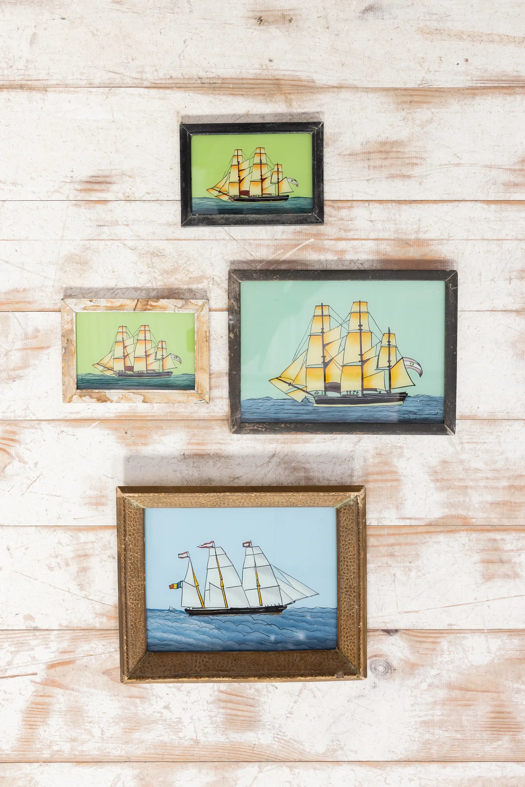 Nautical antique Indian reverse glass paintings