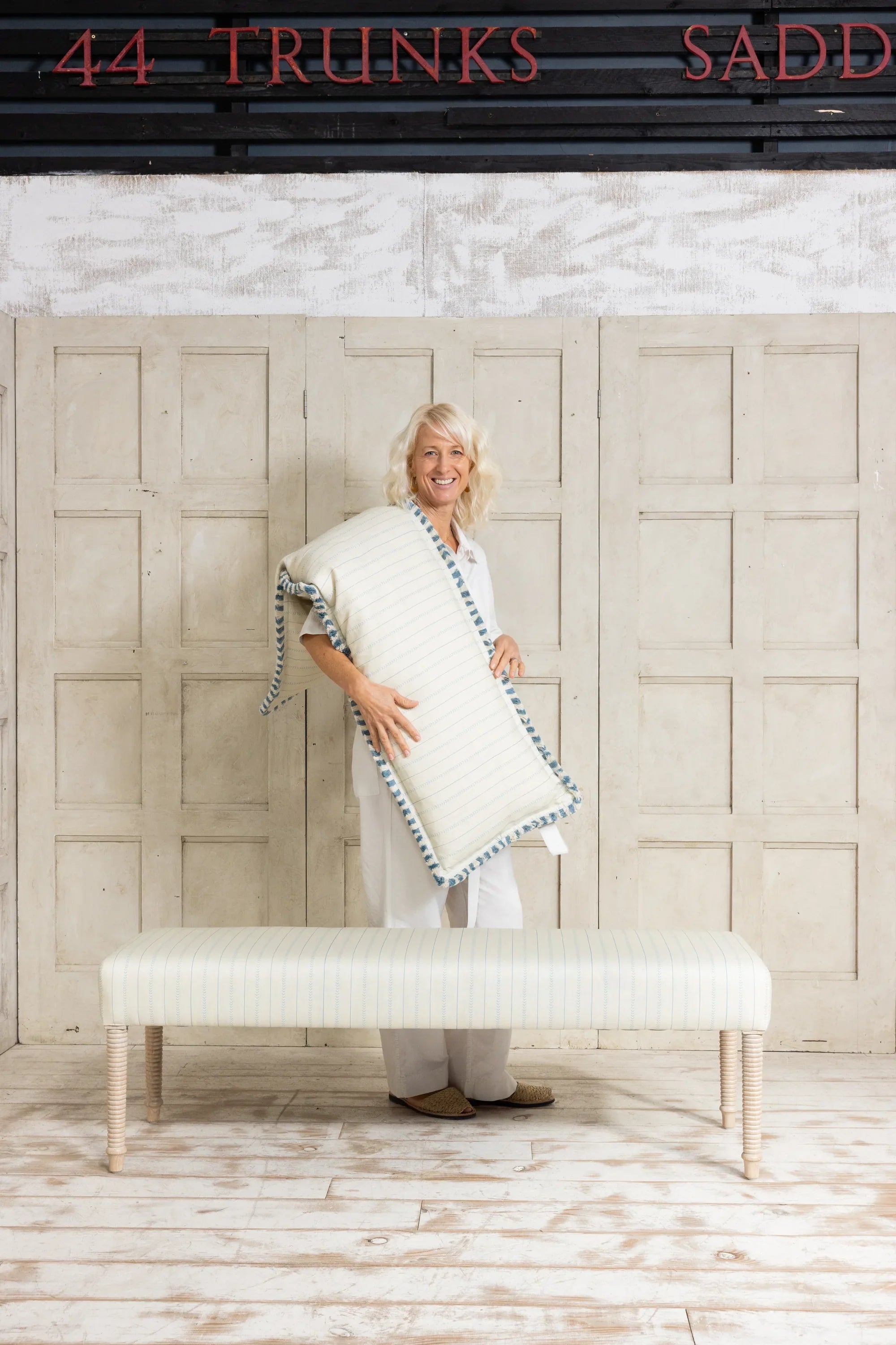 Rope Twist Bench with piped feather cushion