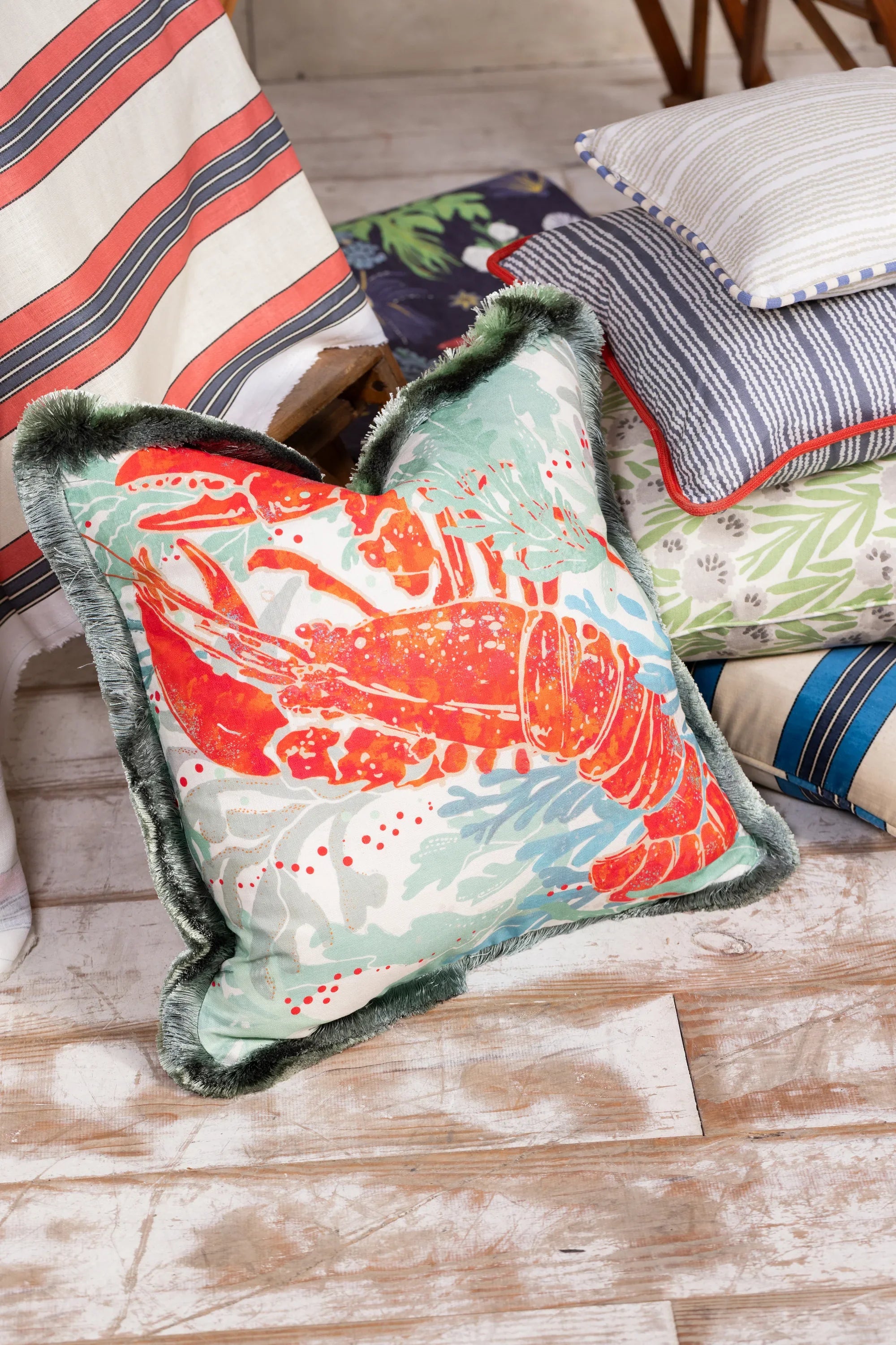 Lobster Fringed Cushion Medium