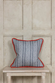 Navy Ripple Stripe Piped Cushion Medium
