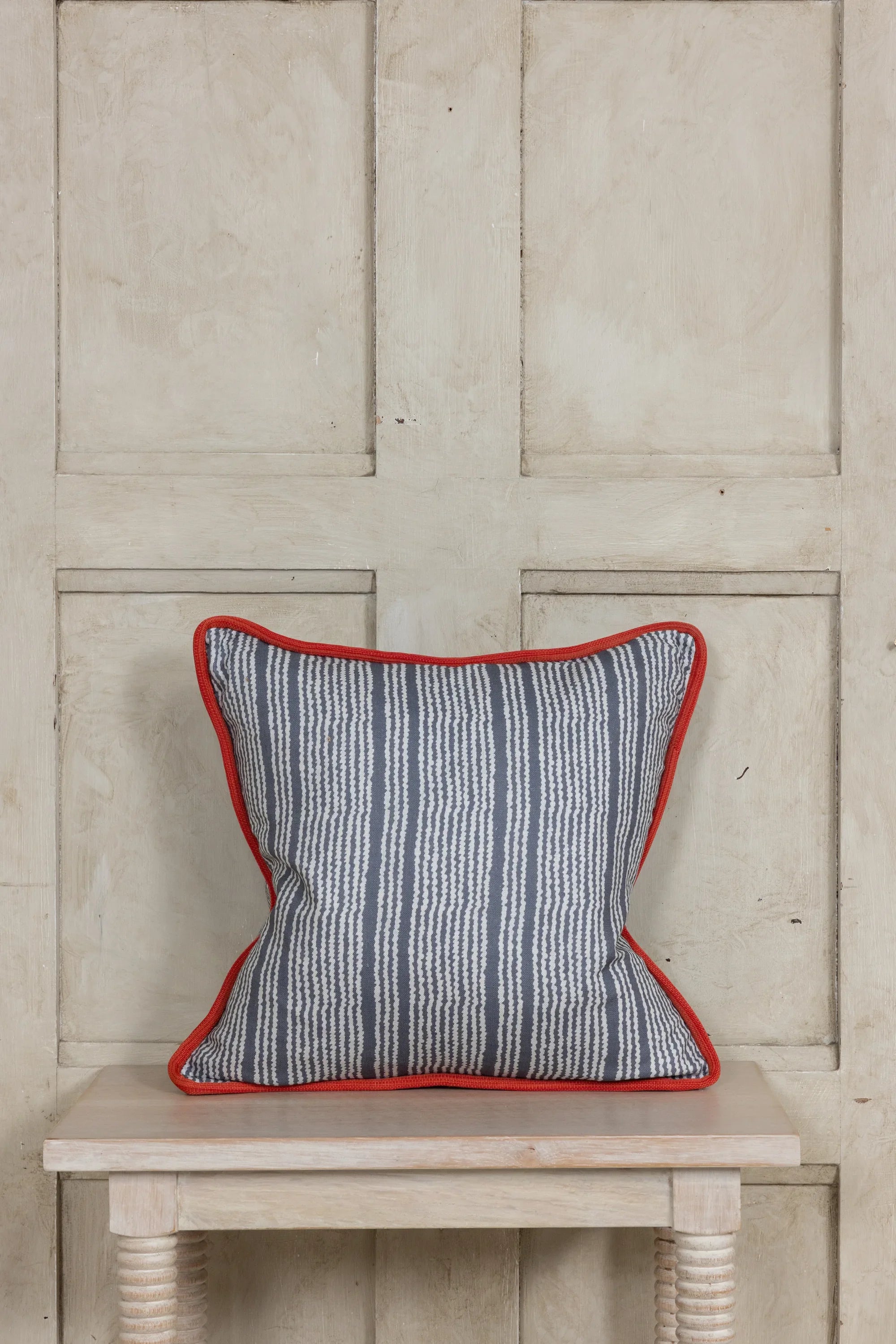 Navy Ripple Stripe Piped Cushion Medium