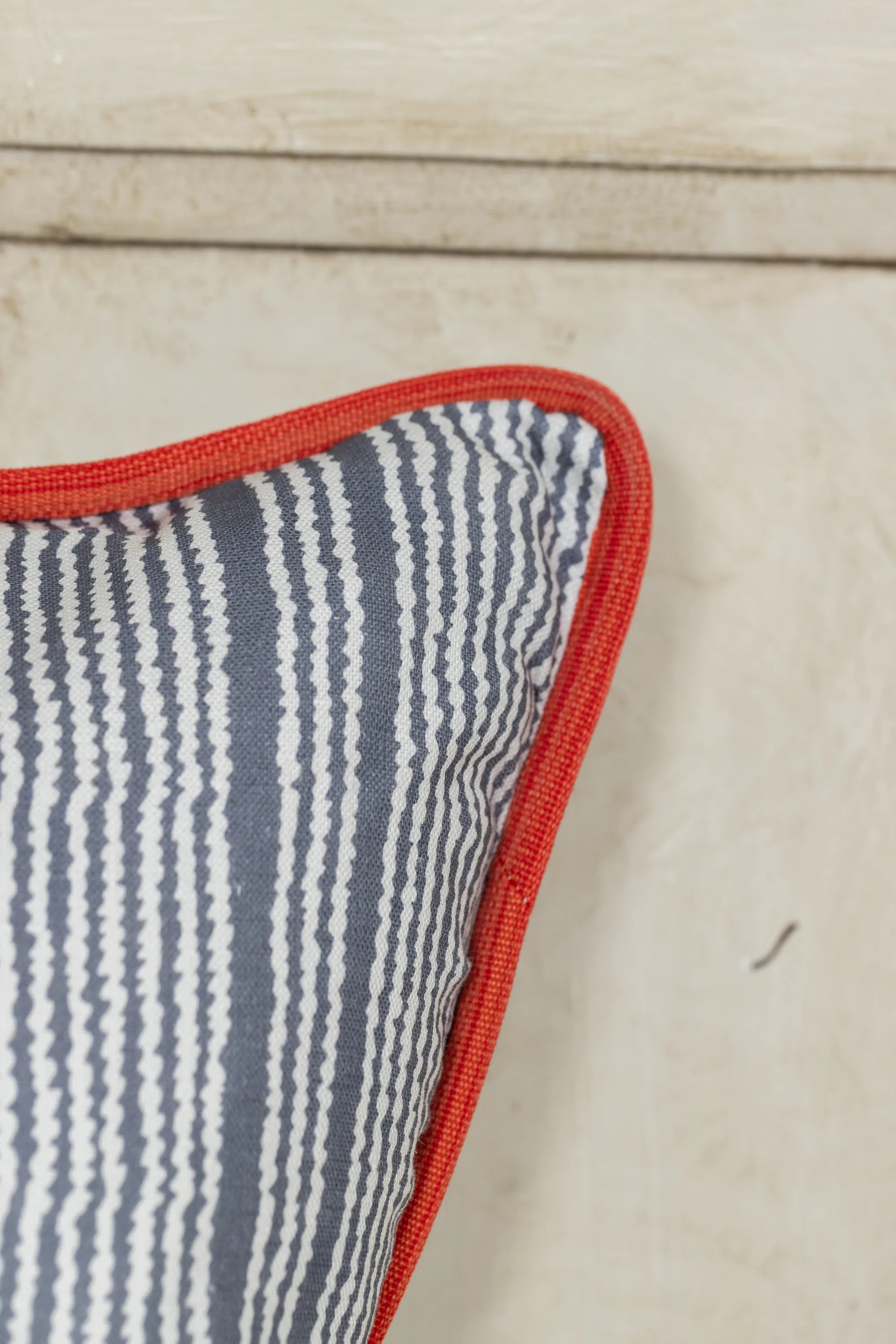 Navy Ripple Stripe Piped Cushion Medium